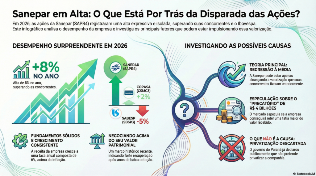 As ações da Sanepar (SAPR4) dispararam recentemente. Descubra os 5 principais fatores por trás dessa alta misteriosa e o que esperar do papel.