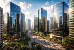 Distrito financeiro brasileiro com prédios corporativos representando o mercado bancário em meio à notícia de que o BTG Pactual avalia comprar o Banco Digimais.