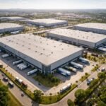 Vacância de galpões logísticos em condomínio de centros de distribuição no Brasil.