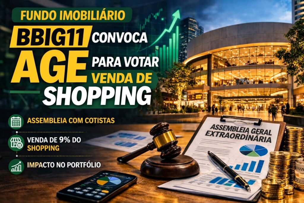 Imagem atual: Assembleia de cotistas do fundo imobiliário BBIG11 para votação de venda de participação em shopping center.