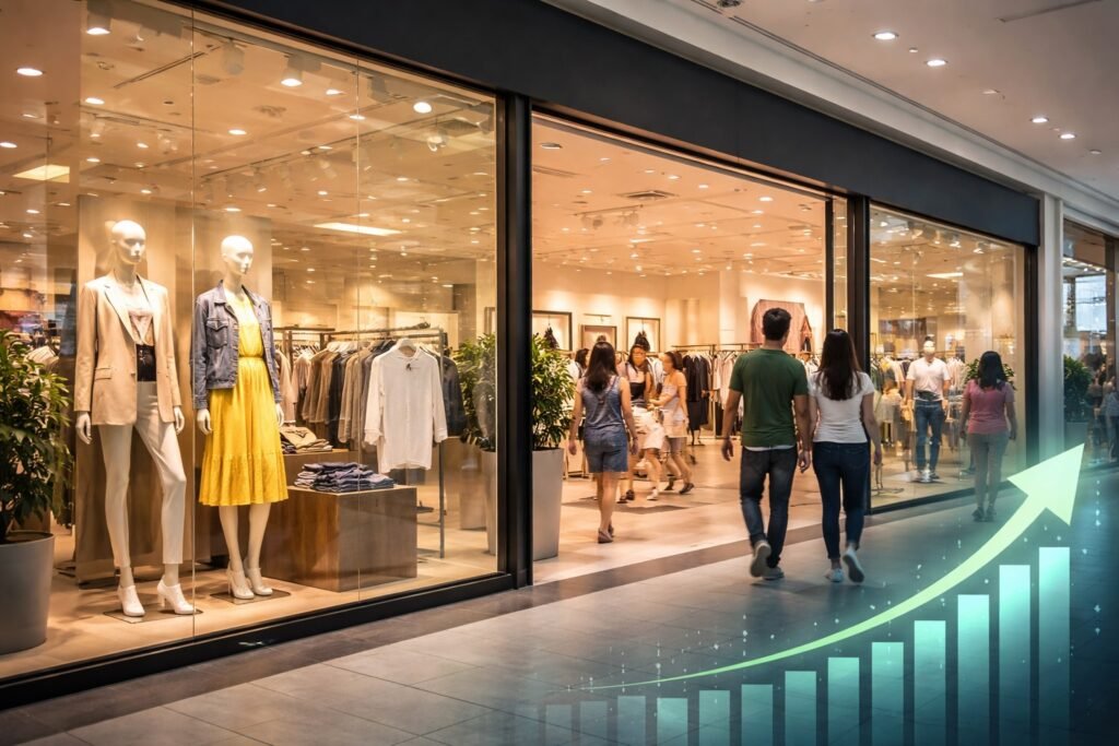 Imagem atual: Loja de roupas em shopping representando crescimento das vendas da Renner LREN3.