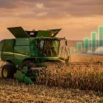 Colheitadeira de milho e gráficos de alta do Fiagro RURA11
