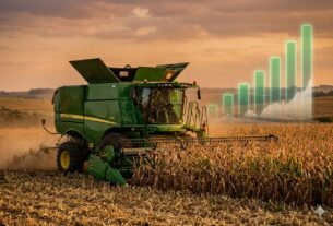 Colheitadeira de milho e gráficos de alta do Fiagro RURA11