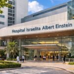 Fachada do Hospital Israelita Albert Einstein em São Paulo relacionada à compra de imóveis pelo fundo imobiliário TRXF11