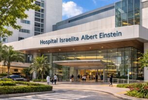 Fachada do Hospital Israelita Albert Einstein em São Paulo relacionada à compra de imóveis pelo fundo imobiliário TRXF11