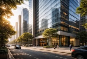 Edifício corporativo moderno na Avenida Paulista em São Paulo, representando ativos de lajes comerciais de fundos imobiliários como o VINO11