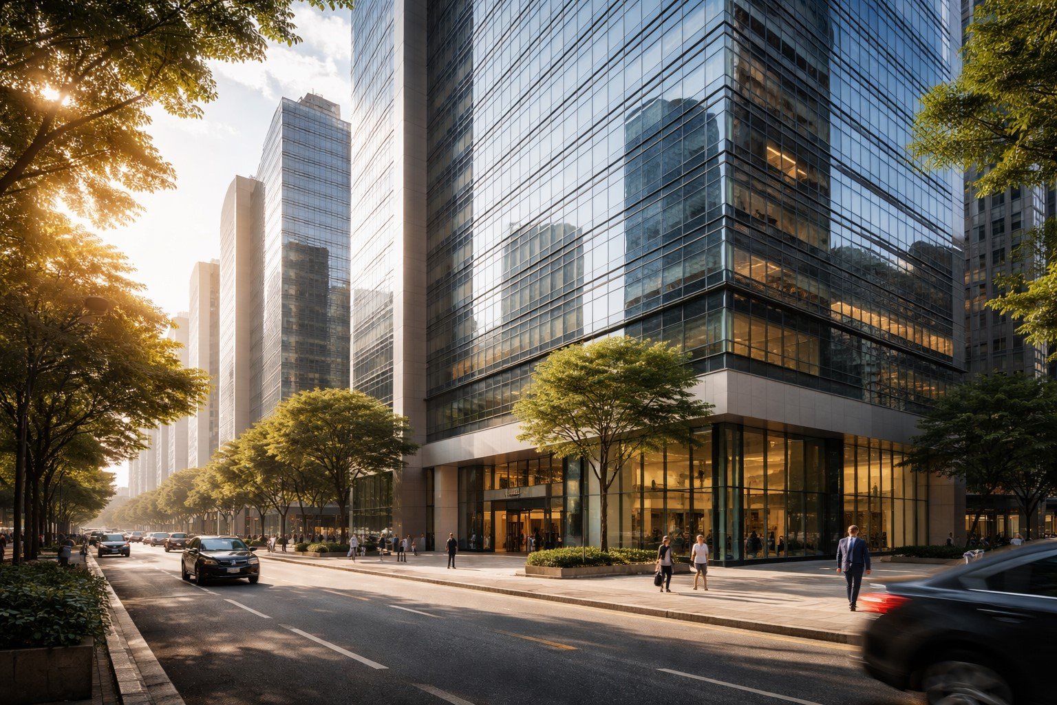 Edifício corporativo moderno na Avenida Paulista em São Paulo, representando ativos de lajes comerciais de fundos imobiliários como o VINO11