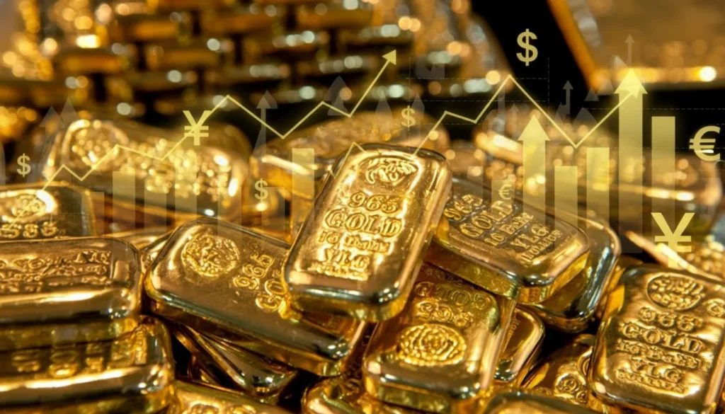 Gráfico da queda do ouro e mercado financeiro