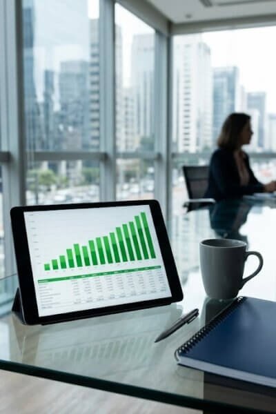 Painel corporativo exibindo dados analíticos sobre os dividendos ALZC11